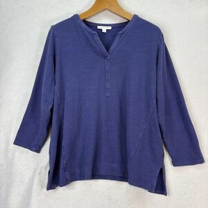 Pure Jill Women's 2X Blueberry Organic Cotton V-Neck 3/4 Sleeve Tunic Top Casual